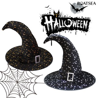 [BOA] หมวกแม่มด หมวกคอสเพลย์ พิมพ์ลายดาว และดวงจันทร์ แวววาว พร็อพสําหรับปาร์ตี้ฮาโลวีน