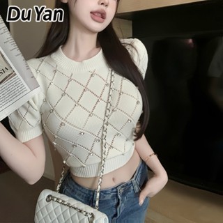 Du Yan เสื้อกันหนาว แขนสั้น ผ้าถัก เซ็กซี่ สไตล์เกาหลี สําหรับผู้หญิง