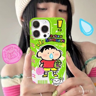 เคสป้องกันโทรศัพท์มือถือ แบบนิ่ม ลายการ์ตูนชินจัง สีเขียวเจลลี่ สําหรับ iPhone 13 x xr xsmax 11 14promax 12 78