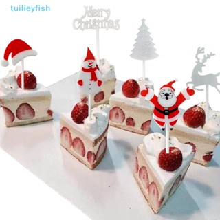 Tuilieyfish ส้อมจิ้มผลไม้ เค้ก ขนมหวาน รูปการ์ตูนซานต้า กวางเอลก์น่ารัก ขนาดเล็ก 10 ชิ้น