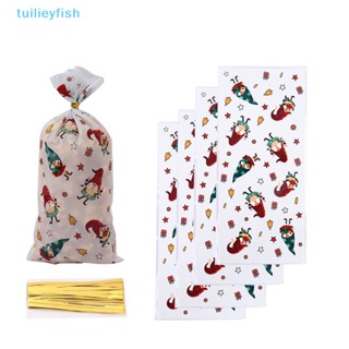 Tuilieyfish ถุงใส่ขนมคุกกี้ ลายคริสต์มาส พร้อมริบบิ้น 50 ชิ้น