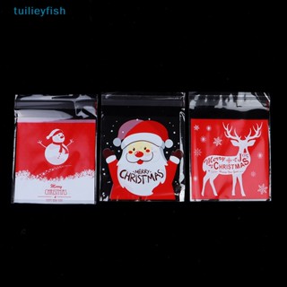 Tuilieyfish ถุงพลาสติก ลายซานตาคลอส เกล็ดหิมะ สําหรับใส่ขนมคุกกี้ Diy 100 ชิ้น