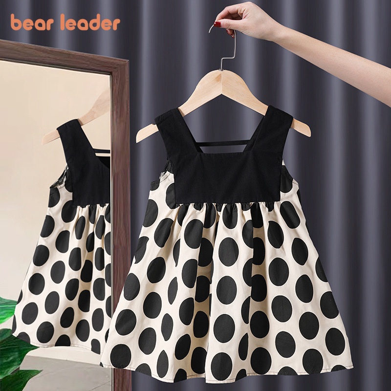 Bear Leader Kids Big Polka Dot Vest Dress 2024 ฤดูร้อนใหม่สาวเกาหลี Baby Spliced Polka Dot กระโปรงแขวน