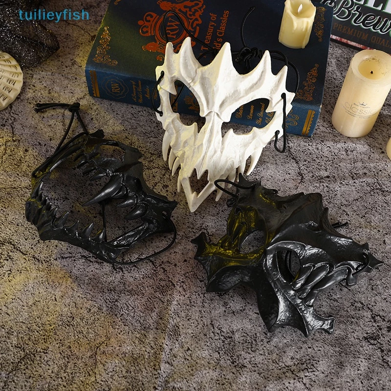 Tuilieyfish Party หน้ากากฟันยาวปีศาจโครงกระดูกหน้ากากครึ่งหน้าหมาป่ามังกรเสือ Houjuu Nue หน้ากากคอสเพลย์ฮาโลวีนเครื่องแต่งกาย Props co
