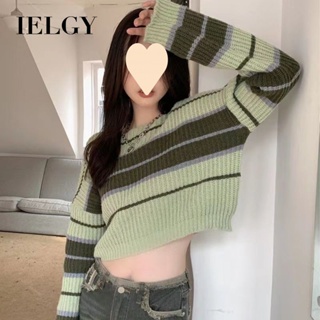 Ielgy เสื้อกันหนาว ผ้าถัก ทรงหลวม สไตล์เกาหลี สําหรับผู้หญิง