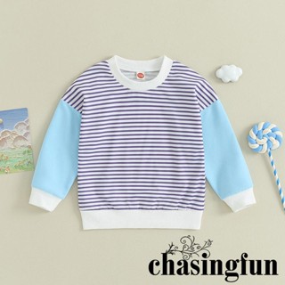 Chf- เสื้อกันหนาวแขนยาว คอกลม ลายทาง สีตัดกัน สําหรับเด็กผู้ชาย