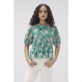 EP เสื้อเบลาส์ผ้าชีฟองลายฟลอรัล ผู้หญิง สีเขียว | Floral Print Chiffon Blouse | 00852