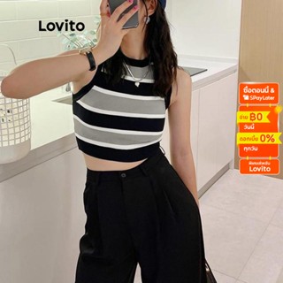 Lovito เสื้อแขนกุด เบสิก ลายทาง สไตล์ลำลอง สำหรับผู้หญิง LNA04107 (สีดำ)