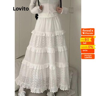 Lovito กระโปรงลําลอง ทรงเอ แต่งระบาย สําหรับผู้หญิง LNA10128 (สีขาว)