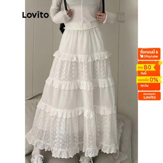 Lovito กระโปรงลําลอง ทรงเอ แต่งระบาย สําหรับผู้หญิง LNA10128 (สีขาว)