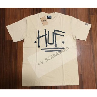 Huf เสื้อแขนสั้นลําลอง ผ้าฝ้าย พิมพ์ลาย ทรงกระบอก