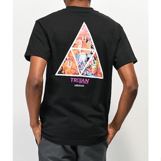 เสื้อยืดแขนสั้นลําลอง ผ้าฝ้าย พิมพ์ลาย Huf Trojan Nirvana สําหรับผู้ชาย