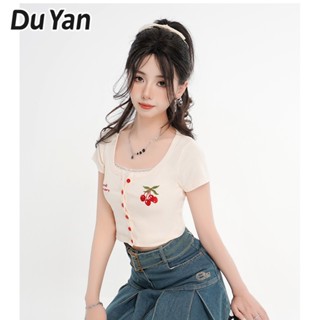 Du Yan เสื้อยืด แขนสั้น เอวสูง ทรงไม่สมมาตร เซ็กซี่ สําหรับผู้หญิง