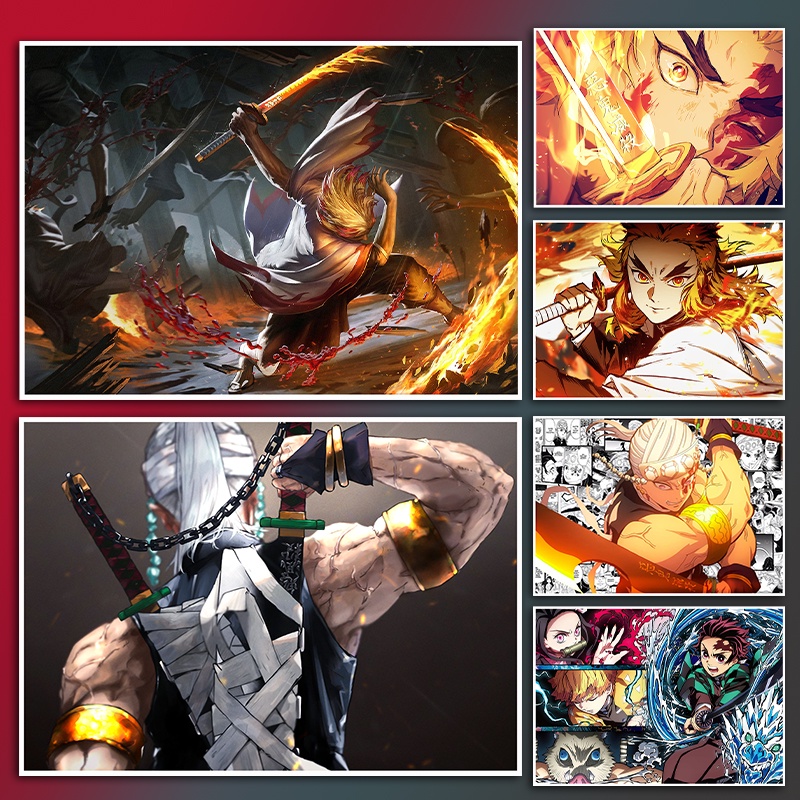 โปสเตอร์กระดาษคราฟท์ ลายการ์ตูนอนิเมะ Demon Slayer สไตล์ญี่ปุ่น แนวนอน เรโทร
