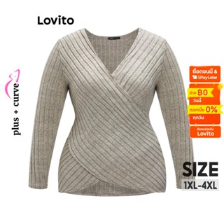 Lovito เสื้อยืดพลัสไซซ์ ทรงโค้ง ลำลอง สีพื้น ทรงห่อ สำหรับสตรี LBE02089 (สีเทาอ่อน)