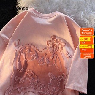 Lovito เสื้อยืดลำลอง แขนสั้น ลายการ์ตูน สำหรับผู้หญิง LNA14017 (สีชมพู)