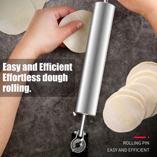 Youpin Rolling Pin ลูกกลิ้งแป้งสแตนเลสหมุนได้ 360 °คงที่สำหรับพิซซ่าขนมปังปิ้ง