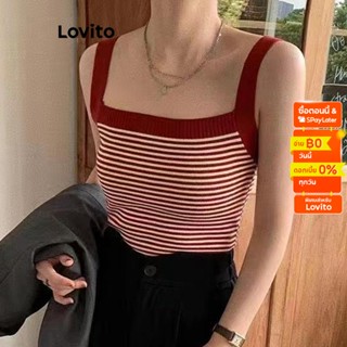 Lovito เสื้อท็อปส์ลําลอง ผ้าถัก ลายทาง สําหรับผู้หญิง LNA17014 (สีขาว/แดง)