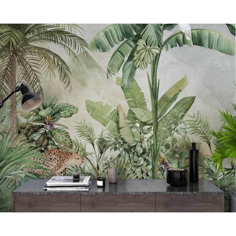 Jungle วอลล์เปเปอร์เขตร้อน ลายต้นไม้ เลือกขนาดได้ สําหรับตกแต่งบ้าน ห้องนั่งเล่น
