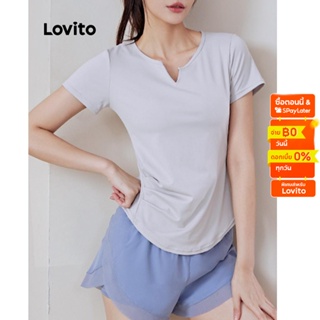 Lovito เสื้อยืด เสื้อกีฬา แบบเรียบ สําหรับผู้หญิง LNA10090 (สีเทา/น้ําเงิน/ดํา)