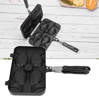 Daily U Taiyaki Frypan 4 Grids Non Stick Double Sided with Black Anti Scalding Handle Aluminium Alloy Waffle Pan for Kitchen