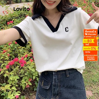 Lovito เสื้อยืด คัลเลอร์บล็อก สีพื้น สำหรับผู้หญิง LNA14184 (สีขาว)