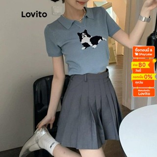 Lovito เสื้อโปโลลําลอง ผ้าถัก ลายการ์ตูน สําหรับผู้หญิง LNA09256 (สีฟ้า)