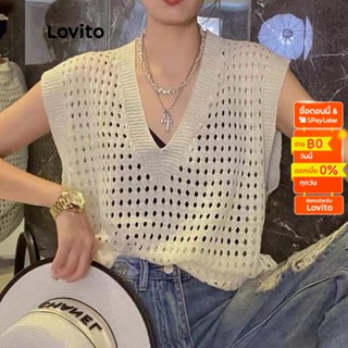 Lovito เสื้อถัก คัทเอ้าท์ สำหรับผู้หญิง LNA14151 (สีขาว/ดำ)