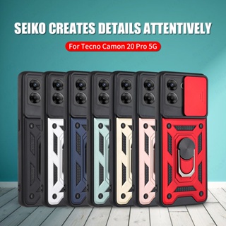 Armor Shockproof Casing For Tecno Camon 20 Pro 5G 20Pro Camon20Pro Camon20 4G 5G Slide Push Pull Camera Lens Protective Phone Case Hard Bumper Stand Holder Bracket Back Cover