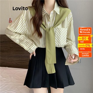 Lovito เสื้อเบลาส์ คัลเลอร์บล็อก ลายขวาง สำหรับผู้หญิง LNA14150 (สีเขียว)