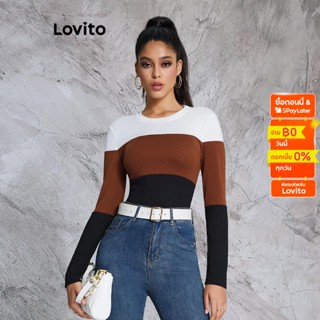 Lovito เสื้อยืด บล็อกสี ลาย Patchwork สไตล์ลำลอง สำหรับผู้หญิง LBE02078 (หลายสี)