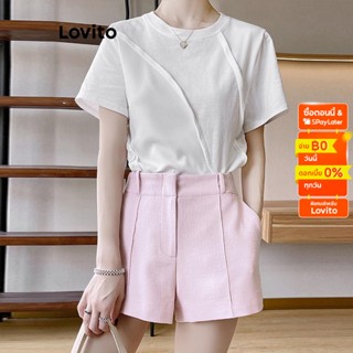 Lovito เสื้อยืดลําลอง แขนสั้น พิมพ์ลายเส้น เรียบง่าย สําหรับผู้หญิง LNE17223 (สีขาว)