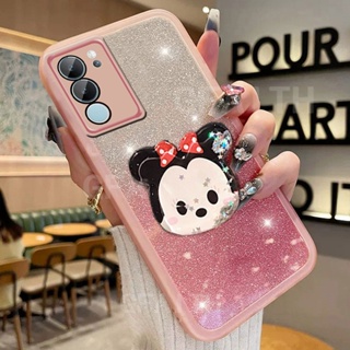 ขายดี เคสโทรศัพท์มือถือแบบนิ่ม ใส มีทรายไหล กันรอยเลนส์กล้อง ลายมินนี่ พร้อมที่ตั้งวาง และกระเป๋าใส่ลูกอม สําหรับ VIVO V29 5G 2023 VivoV29