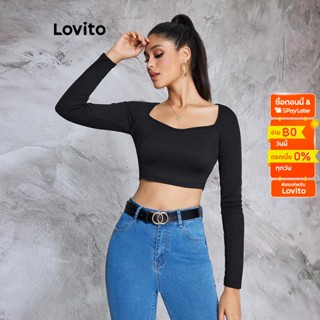 Lovito เสื้อยืดลำลอง สีพื้น เบสิก สำหรับสตรี LBE02074 (สีดำ)