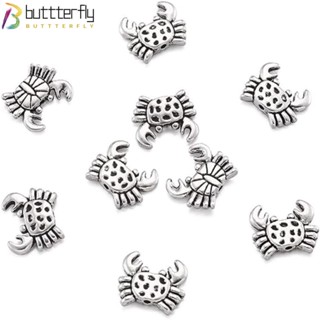 Buttterfly ลูกปัดโลหะ รูปปูทะเล สไตล์ทิเบตโบราณ 15.5*12.5 มม. สีเงิน 50 ชิ้น