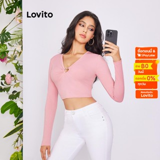 Lovito เสื้อยืด คัทเอ้าท์ สำหรับผู้หญิง LBE02084 (สีชมพู)