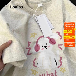 Lovito เสื้อยืดลําลอง คอกลม แขนสั้น ลายการ์ตูน แฟชั่นสําหรับผู้หญิง LNA09257 (สีเทาอ่อน)