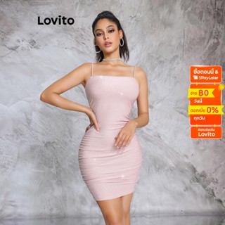 Lovito เดรสจับจีบ สีพื้น เซ็กซี่ สำหรับสตรี LBE02081 (สีชมพู)