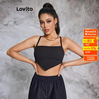 Lovito เสื้อกล้าม ทรงอสมมาตร สายไขว้ สำหรับผู้หญิง LBE02018 (สีดำ)