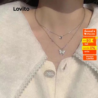 Lovito สร้อยคอ จี้ผีเสื้อ สำหรับผู้หญิง LNA14108 (สีเงิน)