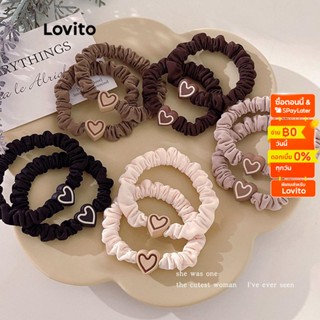 Lovito ยางรัดผม รูปหัวใจน่ารัก สําหรับผู้หญิง LNA09364 (สีกากี/ขาว/ดํา)