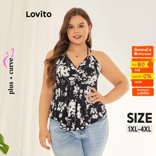 Lovito เสื้อกล้ามพลัสไซซ์ลำลอง แต่จีบร่น สำหรับสตรี  LPS11030 (สีดำ)