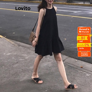 Lovito ชุดเดรสลําลอง แต่งระบาย สําหรับผู้หญิง LNA16196 (สีดํา)