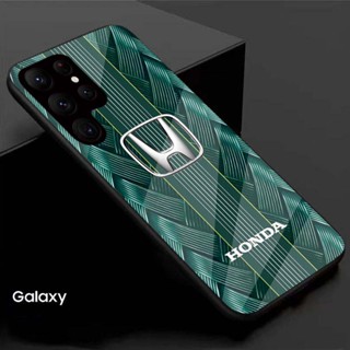 【พร้อมส่ง】เคสโทรศัพท์มือถือแบบแก้ว ลายโลโก้รถยนต์ Honda สีเขียว สําหรับ Samsung S23 Ultra S22 S21 Plus FE S22ultra