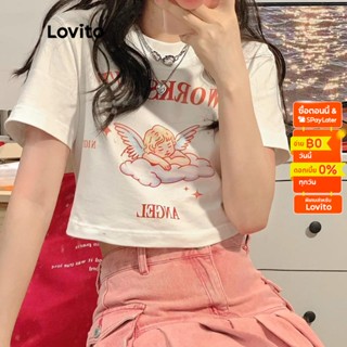 Lovito เสื้อยืดลำลอง ลายการ์ตูน สำหรับสตรี LNE15040 (สีขาว)