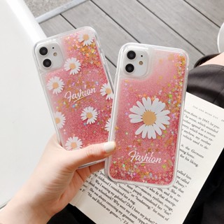 เคสโทรศัพท์มือถือ ซิลิโคน มีทรายไหล ลายดอกเดซี่ สีชมพู สําหรับ OPPO Reno 8T 8 8Z 7Z 5G 7 4G 6 Pro 5 4 3 Lite 5F A17 A17K A78 A57 A77 A77S A96 A76 A15S A74 A95 A53 A5 A9 2020 A92 A52 ฝาครอบเคส