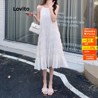 Lovito เดรสสีพื้น ลำลอง แต่งหลายชั้น สำหรับสตรี LNA14267 (สีขาว)