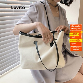 Lovito กระเป๋าสะพายไหล่ลําลอง ทรงโท้ท สีคอนทราสต์ สําหรับผู้หญิง LNA09126 (แอปริคอท/ดํา)