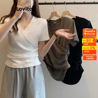 Lovito เสื้อยืดลําลอง แขนสั้น สีพื้น สําหรับผู้หญิง LNE17192 (สีขาว)