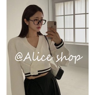 Alice  เสื้อแฟชั่นผู้หญิง เสื้อแขนยาว คลุม ไหมพรม ครอปเสื้อแขนยาว  ทันสมัย สวย สวยงาม ins A91K5MX 36Z230909